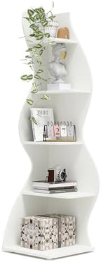 Tribesigns Corner Shelf, Modern 5-Tier Wall Corner Bookshelf, Stylish Corner Small Bookcase Storage Rack Plant Stand with Unique Shape for Living Room, Home Office (White, 1PC) by Tribesigns