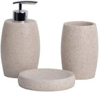 Clasin Home Beige Bathroom Accessories Set 3 PC, Resin Sandstone Look Soap Dispenser, Toothbrush Cup, Soap Dish, Bathroom Soap Dispenser Set for Home Decor and Kitchen by ClasinHome