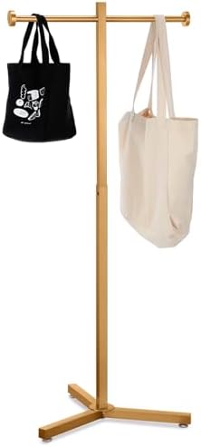 Blulu 45 Inch Adjustable Shopping Bag Rack Heavy Duty Metal Holder for Retail Store T-shaped Tote Bag Display Stand for Trade Show Boutique Small Business Entryway and Hallway(1 Pcs,Gold) by Blulu