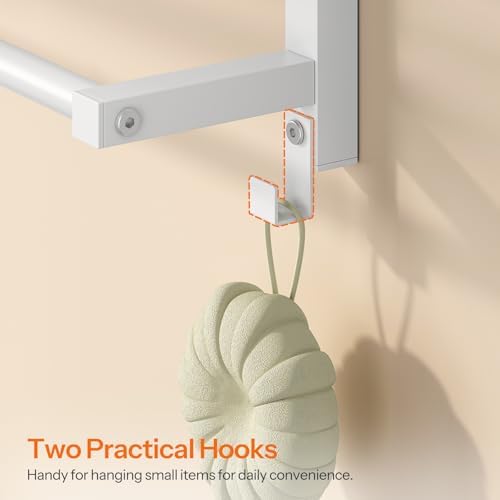 HOOBRO 23.8" Towel Rack for Bathroom, 3 Tier Towel Shelf with Tower Bars, Bathroom Storage Organizer for Towels and Toiletries, Towel Holder Wall Mounted with 2 Hooks, White WT08LB01 - Image 6