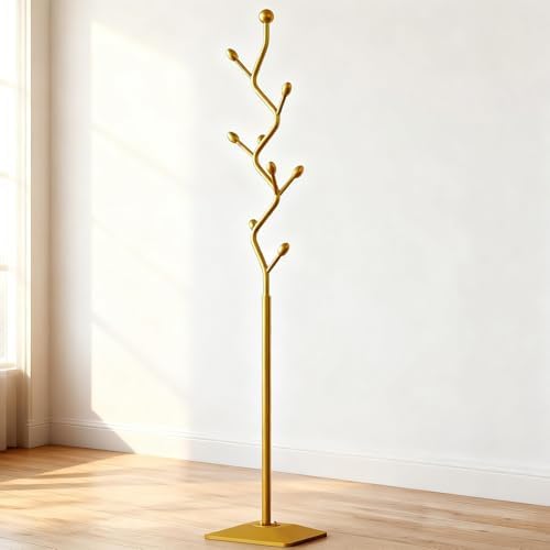 Tree-shaped coat rack stand,Metal coat tree with 8 Hooks and sturdy cast iron base,Heavy Duty coat rack freestanding coat hanger stand for Clothes Hats Scarfs Purses (gold) - Image 6