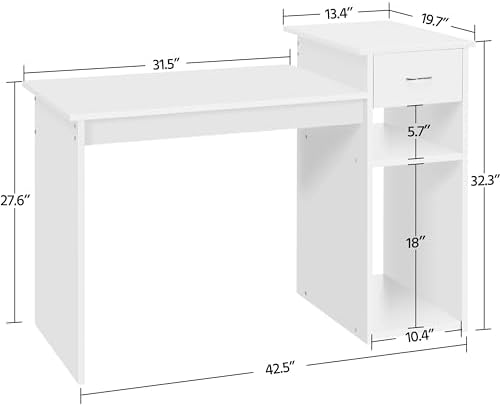 Yaheetech Computer Desk with Storage Drawer & Monitor Stand, White - Image 3