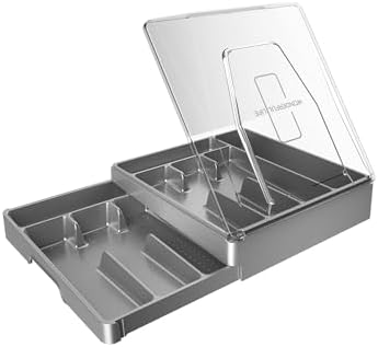 GoCozy Silverware Organizer with Lid, 9 Compartments Flatware Organizer, Plastic Utensil Holder for Countertop, Silverware Tray for Drawer, Gray by Unknown