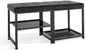 DreamDashio Set of 2 Small Shoe Storage Benches with PU Leather Cushion, 3-Tier Shoe Rack Organizer for Entryway, Metal Mesh Shelves, Holds Up to 300 lbs, Black (31.5"x11.4"x17.5") by Dreamdashio