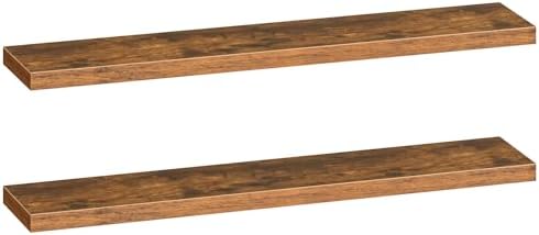 HOOBRO Floating Shelves for Wall, Wall Mounted Shelf Set of 2, 55" Hanging Shelf with Invisible Brackets, for Wall Storage in Bathroom Bedroom Kitchen Living Room Office, Rustic Brown BF140BJP201 by HOOBRO