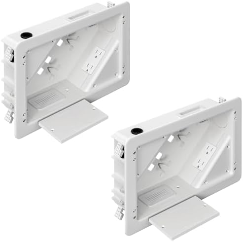 in-Wall TV Box with Flange for Home Theater Installation, Cord Hider for Wall Mounted TV, with 2 Duplex Outlets, Cable Bracket, LV Cable & 1-1/2" ENT Entrance, Ideal for New or Retrofit Job, 2 Pack by VinylSidingMountingBlock