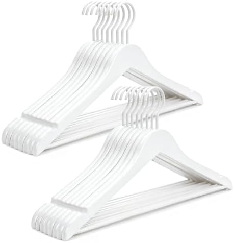 TOPIA HANGER All White Wooden Hangers, Solid Wood Suit Hangers with Extra Thick Hook and Non Slip Pants Bar, Heavy Duty Coat Hangers with Notches, Bridal Hangers for Shirts 16 Pack -CT01W by TOPIAHANGER