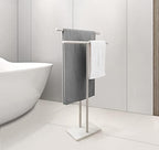 40 Inch Standing Towel Rack Double-T Shape Tall Bath Towel Sheet Holder with Marble Design Base for Bathroom Floor Next to Tub or Shower 2 Tier Towel Holder Stand Stainless Steel Brushed Nickel - Image 3