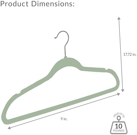 Simplify Slim Velvet Clothes Hangers | 50 Pack | Non-Slip | Shirts | Suit | Pants | Dresses | Garments | Closet Storage & Organization | Durable | Sage - Image 4
