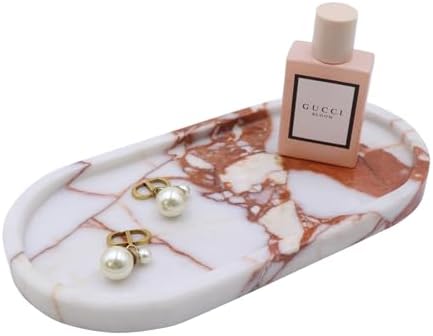 OOBOOB Oval Natural Marble Bathroom Tray for Decor Countertop, Marble Vanity Tray for Candles Perfume, Jewelry, Cosmetics, Elegant Vanity Organizer for Jewelry, Perfume - Image 2