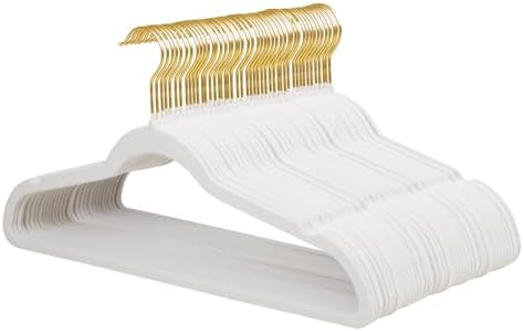 ManGotree Velvet Coat Hangers with 360° Swivel Gold Hook 48 Pack White by ManGotree