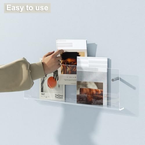 Acrylic Magazine Holder, 2 Pack Hanging Bookshelf Magazine Rack, Wall Mounted Floating Brochure Display for Waiting Room, Office, Home (Clear, 17 Inch) - Image 3