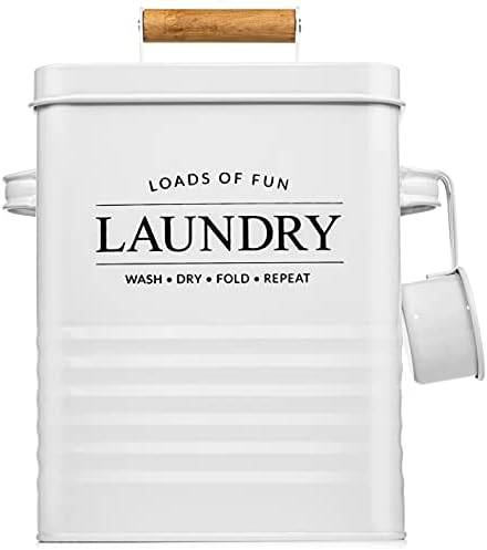 Calindiana Modern Farmhouse Metal Laundry Soap Dispenser with Scoop for Decor and Space Saving Organization, White by Calindiana