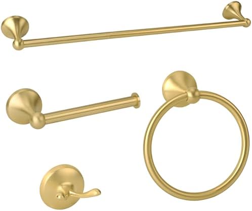 Classic Bathroom Hardware Accessories Set 4 Piece Brushed Gold by Ntipox