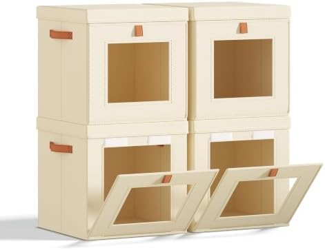 Homsorout Cube Storage Bins with Lids - Front Opening, Clear Window, 4 Pack by Homsorout