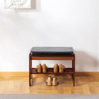 latifolia Solid Wood Bench, Entryway Shoe Bench with Cushion, 2 Tier Shoe Storage Organizer for Hallway, Living Room(Black,21.65''L) - Image 7