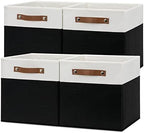 Temary Foldable Storage Cubes Set of 4 - Organizers with Handles, Decorative Storage Boxes for Home, Office (White&Black) by TEMARY