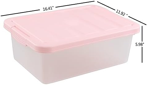 14 Quart Plastic Latching Storage Box, Plastic Underbed Storage Bin with Pink Lids, 2 Packs - Image 2
