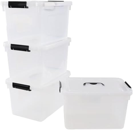 4 Packs 10 L Plastic Lidded Storage Bin, Clear Latching Storage Box by Doryh