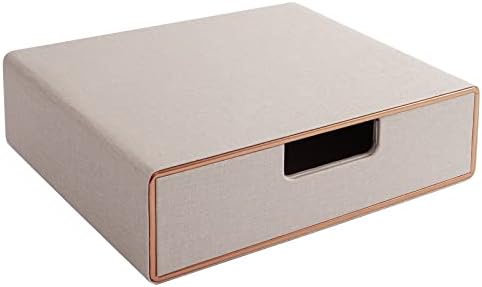 Stackable Drawer Organizer PU Leather Classic Handmade,Organize Home Office Desk Accessories and Sort Letter-Size Paper/a4 Document,Desk Caddy with Drawers Storage Box,13.1x10x3.7inches,Beige by RHCSZ