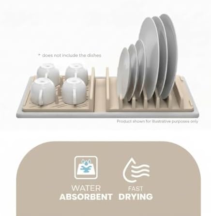 Lyor Dish Drying Rack with Diatomite Stone Absorbent Mat, Absorbent Drying Tray for Countertop, Dish Drainer, Space-Saving, 14.5 x 6.5 x 1.6 in, Beige - Image 5