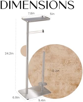 Day Moon™ - Toilet Paper Holder - Modern Roll Holder for Bathroom - 1 Pack - Free Standing - with Shelf, Brushed Nickel - Image 5