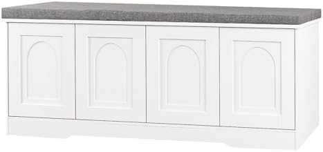 DINZI LVJ Shoe Storage Bench with Cushion, Door, White 47.2" LX17.7 H by DINZILVJ