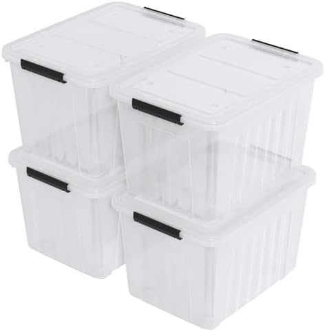 Farmoon 70 Quart Large Plastic Lidded Storage Container Bin, 4 Packs, Clear by Farmoon