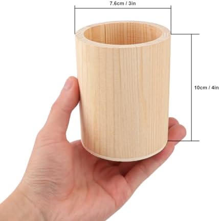 18 Pack Round Unfinished Wooden Pencil Holder, 3 x 3 x 4 Inch Wood Pencil Cup Holder, Wood Crafts Pencil Cup for Desk, Office, DIY Project - Image 2