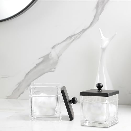 Glass Cotton Jar Holder 2 Pack– Matte Black Lid, Elegant Bathroom Storage Canister for Qtips, Cotton Balls, Floss, Makeup Organizer, Vanity & Bathroom Organization - Image 7