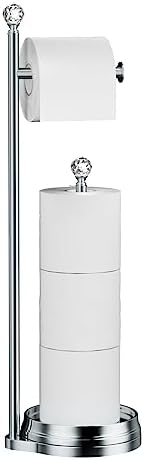 KASUNTO Toilet Paper Holder for Bathroom, Heavy Weighted Metal Free Standing Toilet Paper Holder Stand with Crystal Ball, Toilet Paper Roll Stand for Bathroom Accessories （Polished Chrome） by Kasunto