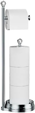 KASUNTO Toilet Paper Holder for Bathroom, Heavy Weighted Metal Free Standing Toilet Paper Holder Stand with Crystal Ball, Toilet Paper Roll Stand for Bathroom Accessories （Polished Chrome） by Kasunto