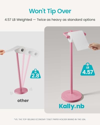 Freestanding Toilet Paper Holder Stand Pink, 4.57 lb Weighted Base - Image 4