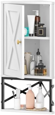 CHOEZON Bathroom Wall Cabinet, Corner Medicine Cabinet, Wall Mount Corner Cabinet for Bathroom with Open Shelf and Adjustable Shelf, Space-Saving, for Bathroom, Kitchen, Living Room, White and Black by Choezon