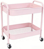 Pink 2 Tier Rolling Cart Metal with Wheels Under Desk Storage Cart for Small Space Organization, Small Trolley for Pantry Room Laundry Bathroom Kitchen Office Art Snack Baby Supplies by Ufriandz