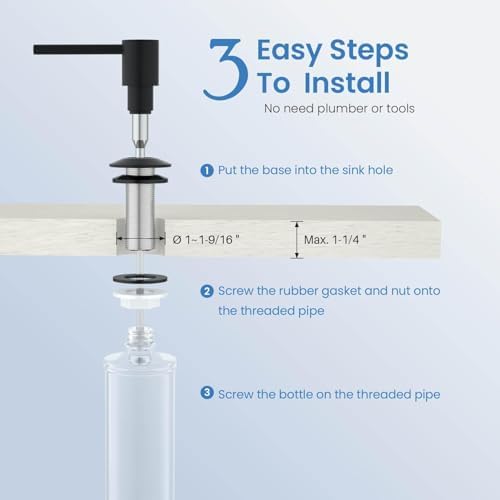 KIBI Kitchen Sink Soap Dispenser | 8.5 oz Countertop Refillable Bottle | Easy Top Refill Pump | Durable Brass Build with Rust-Resistant Finish | Perfect for Kitchen, Bar, Laundry (Matte Black) - Image 7