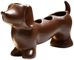 Creative Dachshund Toothbrush Holder, Cute Dachshund-Shaped Toothbrush Holders, Ceramic Bathroom Countertop Accessories, Personalized Decoration, for Bathroom Home(Brown) by Unknown