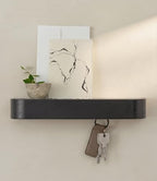 Kazai. Key Holder 'Toke' | Minimalist Key Hook Design from Berlin | Modern Key Holder Wall Mount with Wooden Shelf | Key Rack for Wall as Entryway Organizer | Oak, Black by KAZAI
