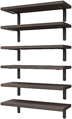 WOPITUES Floating Shelves Set of 6 for Wall Decor & Storage, Dark Brown by WOPITUESOfficial