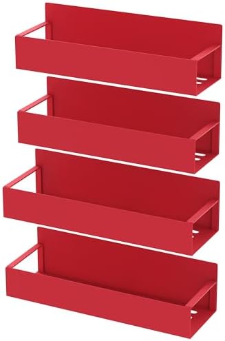 HuggieGems 4 Pack Magnetic Spice Storage Rack Organizer for Refrigerator and Oven, Red Fridge Organizers and Storage - Image 5