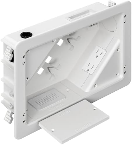 in-Wall TV Box with Flange for Home Theater Installation, 11.9" x 8.4" Cord Hider for Wall Mounted TV, with 2 Outlets, Cable Bracket, LV Cable & 1-1/2" ENT Entrance, Ideal for New or Retrofit Job by VinylSidingMountingBlock