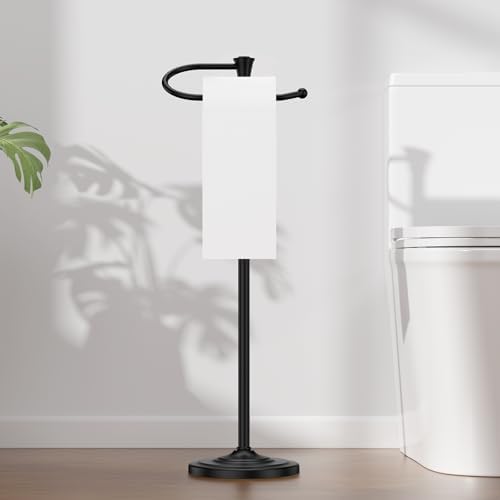 Toilet Paper Holder Free Standing, 25” H Stainless Steel Black Toilet Paper Stand, Weighted Base Floor Tissue Roll Holder for Bathroom,Toilet Roll Stand - Image 6