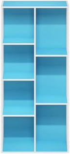 Furinno LUDER Book Shelf, 7-Cube Bookshelf, Bookcase with Open Shelves, 9.4 x 19.5 x 41.7, Easy Assembly, for Living Room, Bedroom, Home Office, White/Light Blue - Image 7