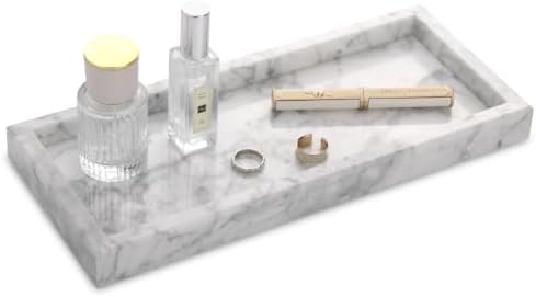 Marble Bathroom Vanity Tray, Carrara White, 12"x 5" x1.2" by HESHIBI