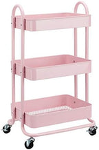 Amazon Basics 3-Tier Rolling Utility or Kitchen Cart, Lockable Wheels, Multifunctional Storage, Metal Storage Organizer, Portable, Dusty Pink by AmazonBasics