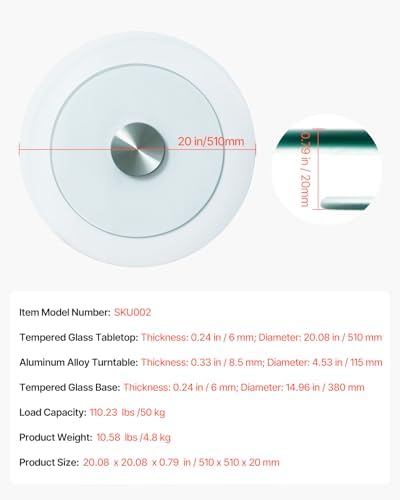 VEVOR 20 in Glass Lazy Susan Turntable, 360° Rotation Round Clear Tabletop Rotating Tray, Tempered Glass Dining Table Centerpiece, Smooth and Silent Spin, for Family Gatherings, Banquets & Weddings - Image 7