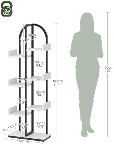 CHOEZON Corner Bookshelf, Curved 6-Tier Bookcase with Anti-Tip Kit, Adjustable Feet and Staggered Shelves for Living Room, Bedroom, Study, Office, White and Black TSJ06BW - Image 2