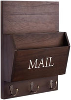DLQuarts Solid Wood Mail Organizer with Key Holder for Wall, Mail Sorter Wall Mounted, Decorative Wooden Key and Mail Holder with 3 Hooks, Dark Walnut - Image 7