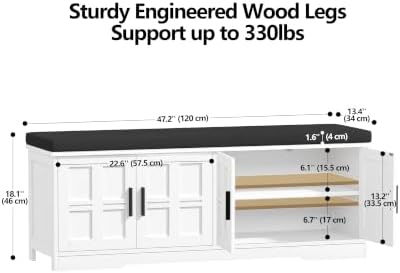 Akxomel 47.2" Shoe Storage Bench 4 Doors Wooden Entryway Bench White - Image 2