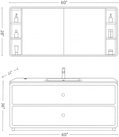 60 IN Freestanding Single Sink Bathroom Vanity Set with LED Mirror Cabinet - Image 2